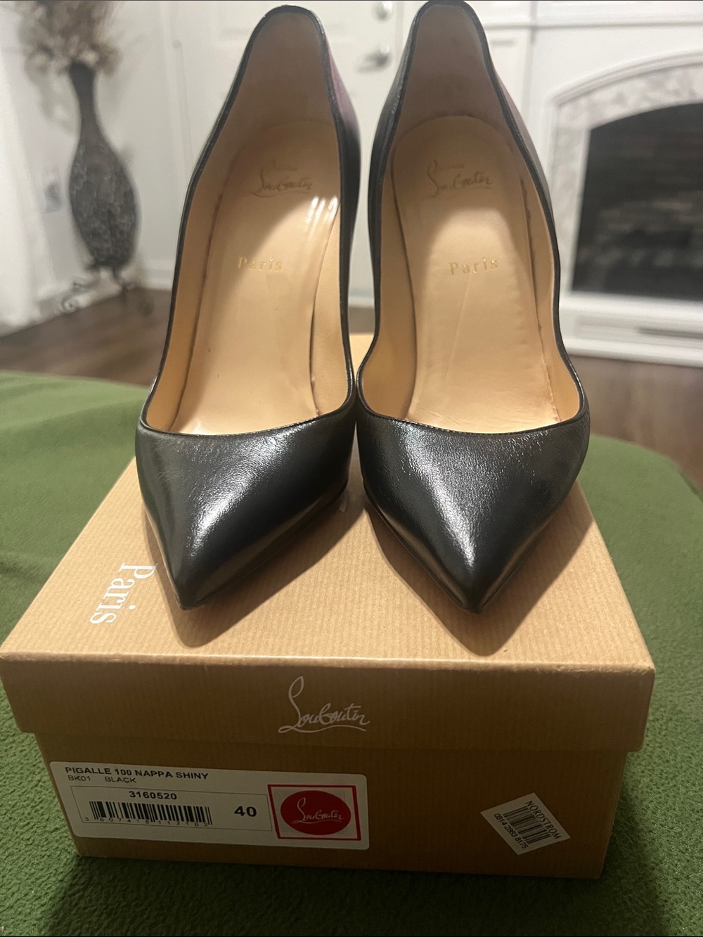Christian Louboutin Black Shiny Pointed-Toe Pumps